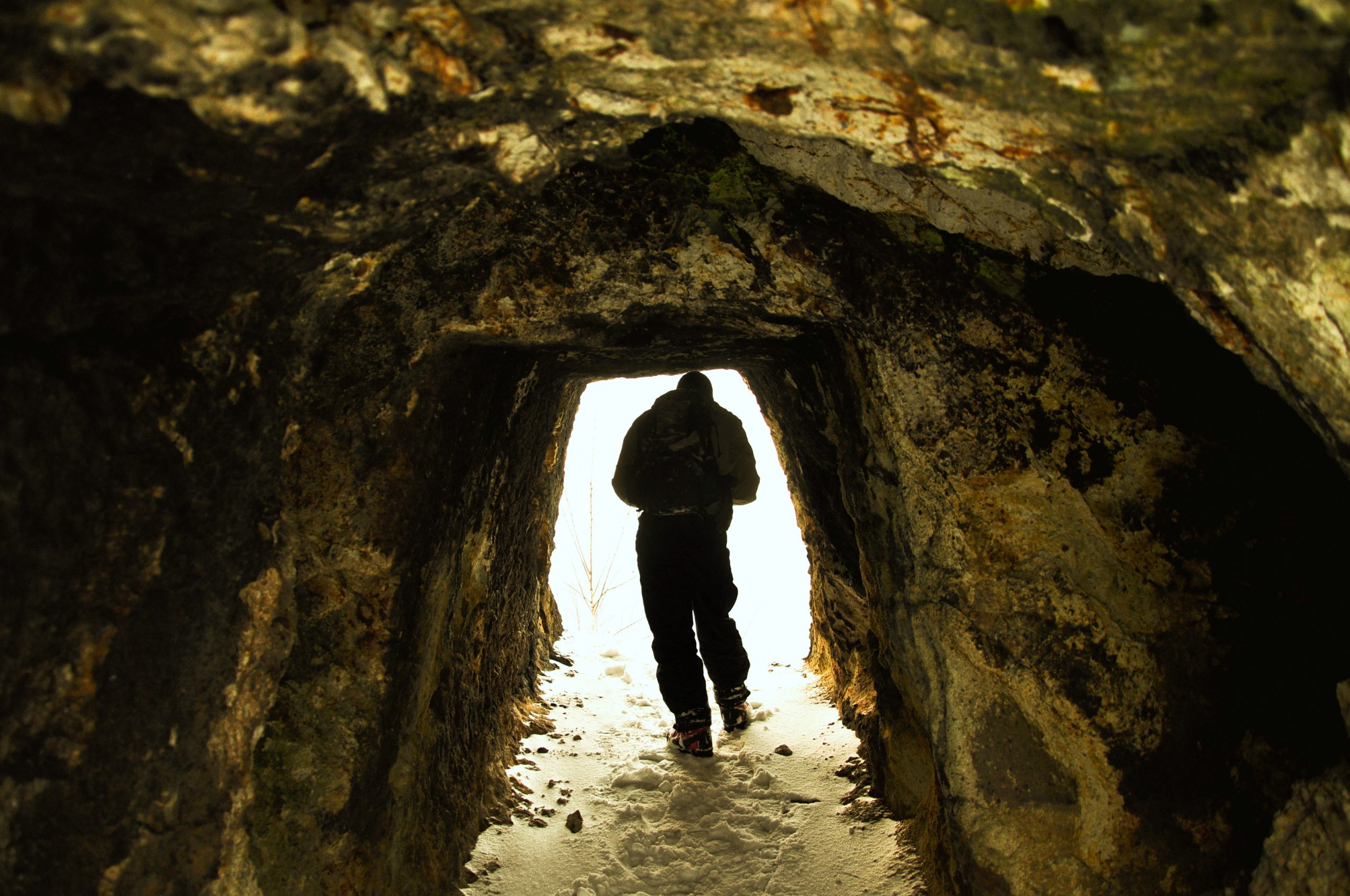 The exit of the mine gallery. The underground is a network of tunnels dug by hand during the occupation of the Roman Empire.
